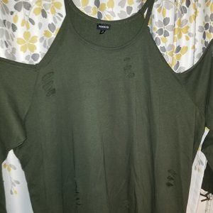 4x, Olive Green, Distressed Sweatshirt - Shoulders cut out